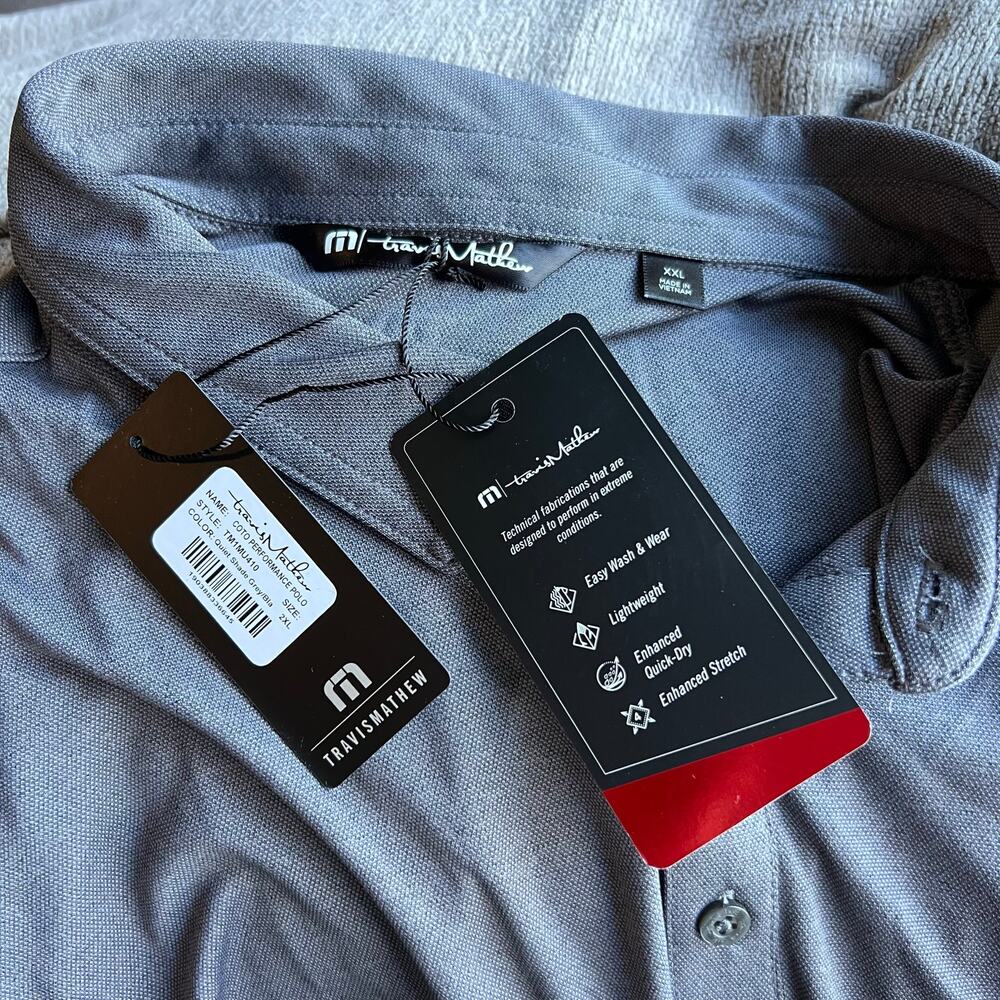 Travis Mathew Temptech Performance Polo Gray XXL NWT Golf Active Travel Shirt - Picture 7 of 7
